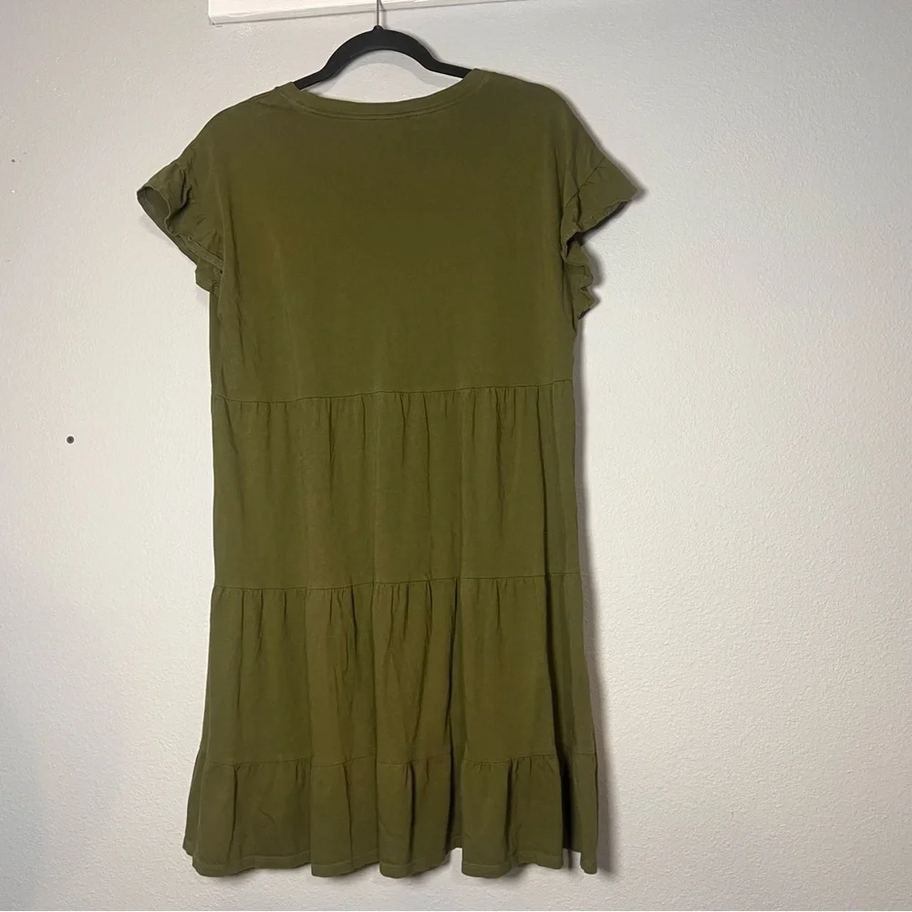 J. Crew Mini Dress Olive Green Tiered Cotton Short Sleeve Size Medium